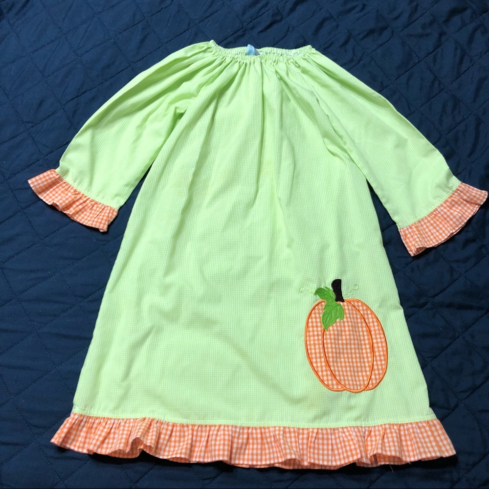 Pumpkin dress, thanksgiving fall, girl size 5+, EUC